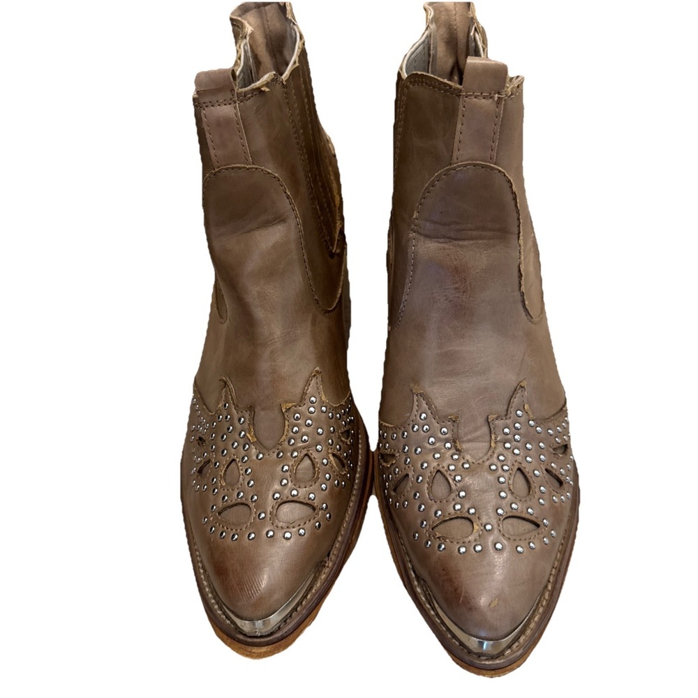 Wanted  Pull On Western Ankle Boots Slip On Women's 9 Brown Bootie Beaded Heels